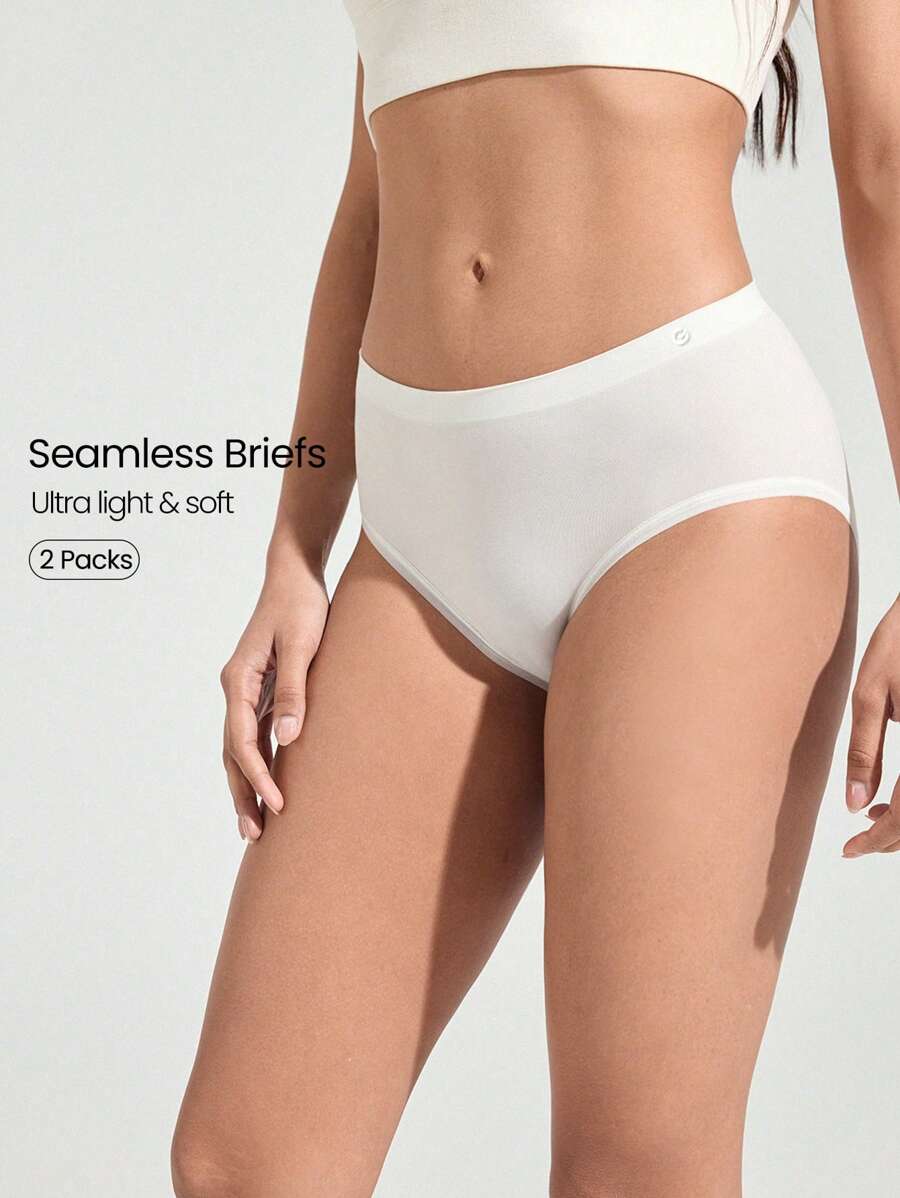 GLOWMODE 2条装 Fresh Start 轻盈丝滑无缝橡胶Logo中腰三角内裤，日常休闲穿着