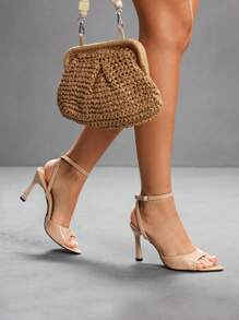 CUCCOO SZL Women's Fashion Solid Color Open Toe High Heel Sandals - Apricot - View 3