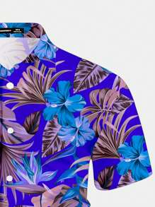 Manfinity RSRT Men's Random Plant Print Short Sleeve Shirt Beach Shirts For Men Tropical Shirts For Men