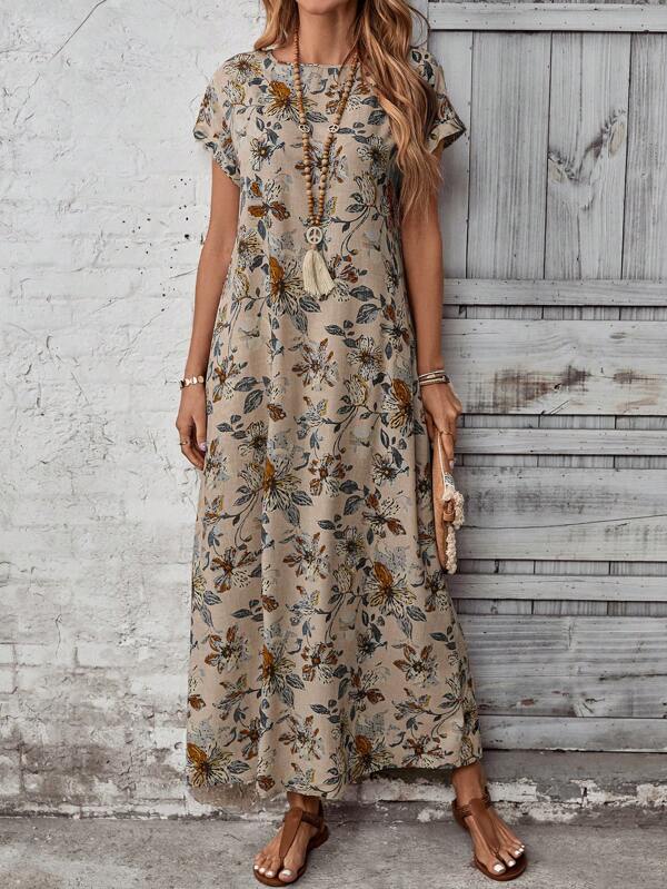 EMERY ROSE Robe de vacances décontractée à imprimé floral grande taille