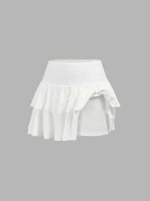 SHEIN Girlism Jupe patineuse à double volant avec legging intérieur, tenue casual, sportive, étudiante, pour la rentrée, noire. Printemps et été