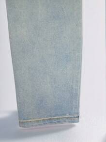 Manfinity LEGND Men's Distressed Color Block Skinny Denim Jeans With Pockets, Summer - Light Wash - View 6