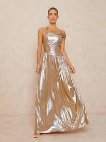 Lumalex Winter Fall Golden Goddess Style Asymmetrical Drawstring Backless Waist Cinched Metallic Striped Maxi Swing Dress For Women Gold Long Dress Metallic Dresses For Women Shiny Dress Champagne Evening Gown Satin Long Dress Glamour Elegant Dress Fall New Style Women Luxury Prom Gathering Party Banquet Modest Old Money Coquette Glitter Holiday Party Rave Festival Outing Vacation Hot Outdoor Richly Layered Wedding Season Banquet Christmas New Year Chic Autumn Fall New Style Women Gala Night Delicate Romance Open Back Dresses PartyMustHave