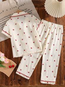 Genkimix Kids Bộ đồ ngủ 2 món cho bé gái có áo len cardigan tay ngắn họa tiết thỏ và hoa kèm quần dài xếp ly, đồ ngủ mùa hè - Màu be - Xem 2