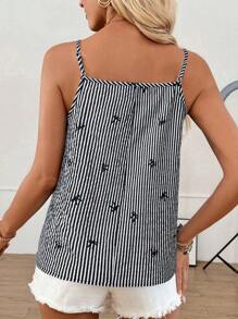 SHEIN LUNE Top de tirantes tipo camiseta informal con estampado de mariposas y rayas, estilo vacacional para verano
