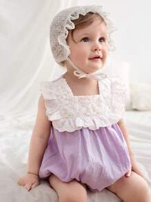 Cozy Pixies Baby Girl Polka Dot Pattern Ruffle Trim Square Neck Short Sleeve Bodysuit - Apricot - View 1