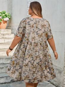 SHEIN CURVE+ Plus Size Floral Allover Print Casual Vacation Dress Summer/Country/Beach Vacation Outfits/Beach Outfits/Beach Wear,Dresses Casual