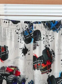 Back To School Fashion 4pcs/Set Boys' Sporty Car Printed Snug Fit Short Sleeve Top And Long Pants Pajamas Set, Stylish And Minimalist Kids Sleep Wear Tight Fit Pajama - Multicolor - View 7