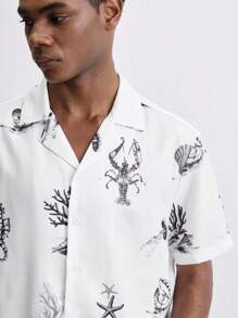 SHEIN Maija Áo sơ mi nam tay ngắn cài nút phía trước in họa tiết toàn thân, mùa hè - Nhiều màu - Xem 5