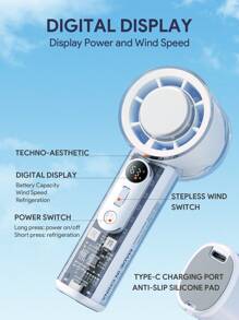 Quạt cầm tay mini Turbo di động với màn hình hiển thị kỹ thuật số, quạt cá nhân mini sạc USB, pin 3000mAh, làm mát tốc độ cao, lý tưởng cho du lịch/cắm trại/hoạt động ngoài trời. - trắng - Xem 10