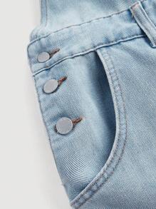 SHEIN CURVE+ Plus Size Women Pocket Distressed Wide Leg Loose Casual Versatile Denim Jumpsuit - Light Wash - View 5