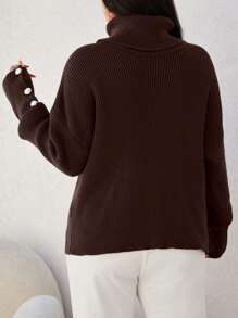 EURMUSE Plus Size Solid Color Minimalist Turtleneck Long Sleeve Pullover Sweater, Casual Everyday Wear - Brown - View 2