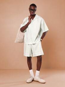 SUMWON Exklusives Bademode-Essenzial-Set für Urlaub und Ferien mit Luxus-Kurzarmhemd und Shorts, Sommer-Kollektion, leicht und locker geschnitten, Lässig - Grün - Übersicht 1