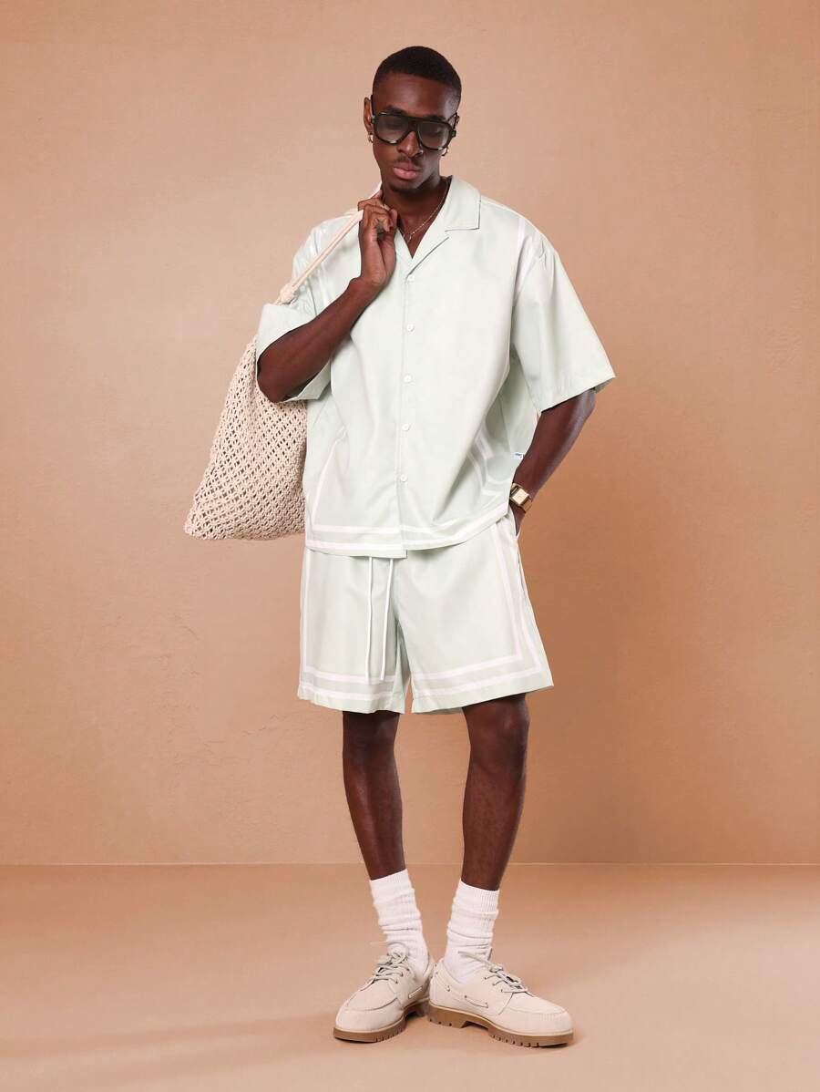 SUMWON Exklusives Bademode-Essenzial-Set für Urlaub und Ferien mit Luxus-Kurzarmhemd und Shorts, Sommer-Kollektion, leicht und locker geschnitten, Lässig - Grün - Übersicht 1