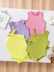 4 Stücke/Set bunte Dopamin-Muster Ärmellose Baby Mädchen Romper, Sommerbekleidung für den Strand