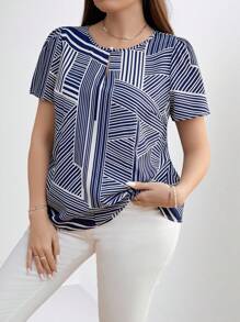 Chikora Plus Size Women Striped Woven Shirt For Summer,Business Casual Woman