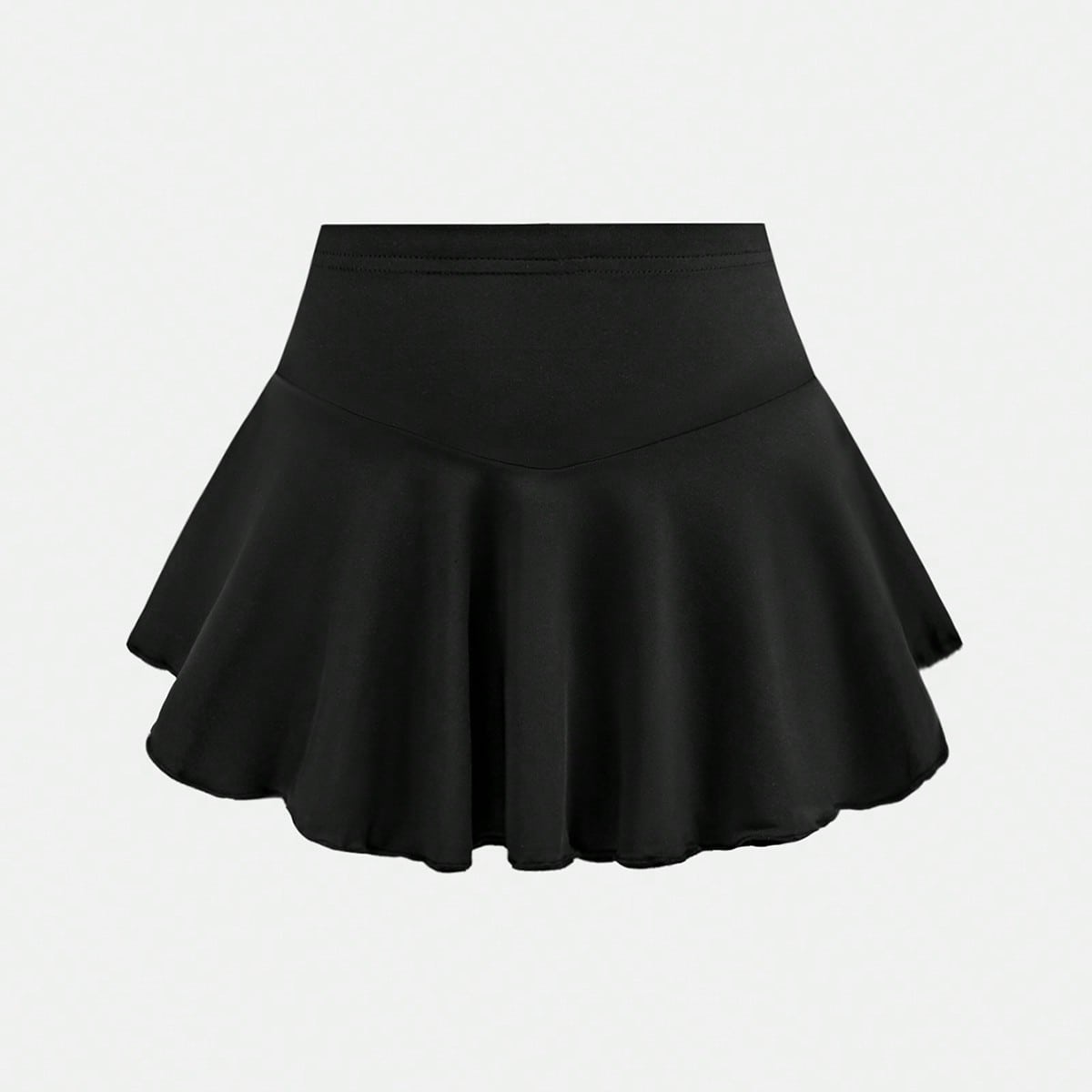 Falda mini sólida de color negro de punto elástico con capas para adolescentes, falda-pantalón casual y deportiva para la calle