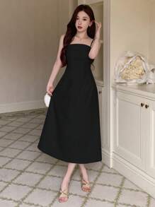DAZY Vestido de fiesta de mujer con tirantes negros de unicolor