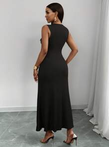 SHEIN PETITE CURVE 大码无袖圆领连衣裙，夏季时尚 - 黑色 - 查看 2