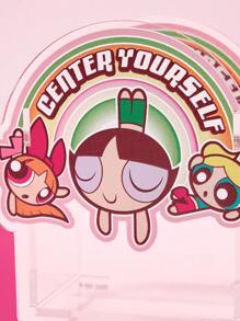 THE POWERPUFF GIRLS X SHEIN 花朵、泡泡、毛茛图案可爱半圆形收纳盒， - 白色 - 查看 3