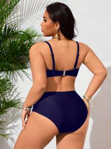 Swim Lushoire 大码女式新款纯色钢圈间隙三角形两件套泳衣，配有可调节肩带，高腰褶皱前开襟泳衣上衣和下装，修身、优雅、时尚、休闲、沙滩和游泳