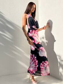 Aloruh Vestido largo de mujer con escote pronunciado, estampado de océano y bajo de cola de sirena, para vacaciones elegantes y sexys. Vestidos de verano para mujer, vestidos de playa, atuendos de vacaciones