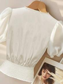 Elegant Women's White Short Sleeve Shirt With Backline Design