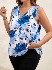 SHEIN Clasi Plus Size Women Floral Print V-Neck Casual Elegant Blouse, Suitable For Summer Suitable For Going Out - Multicolor - View 5