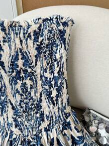 SHEIN LUNE 休闲复古印花荷叶边下摆紧身胸衣层叠荷叶边下摆连衣裙 - 彩色 - 查看 3