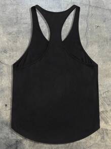 AXEPEAK 男士休闲日常通勤字母印花无袖背心，夏季 - 黑色 - 查看 2