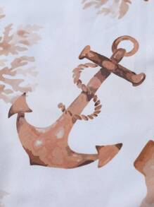 Manfinity RSRT 2 件男士 Anchor & Coral 休闲度假短袖衬衫和短裤套装男士度假服男士度假服 Anchor 衬衫珊瑚衬衫男士夏季服装 - 卡其色 - 查看 6