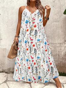 SHEIN Holidaya Đầm dài rộng in hoa cỡ lớn cho nữ - Nhiều màu - Xem 6