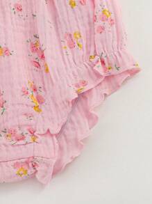 Baby Girls' 2-5T Pink Cute Floral Print Shorts, Comfortable Triangle Leggings, Summer - Pink - View 5
