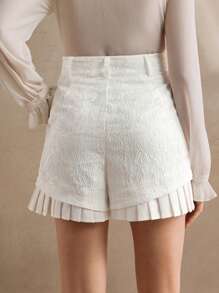 Anewsta 女装春夏梭织纹理提花面料，褶皱拼接装饰，白色短款 - 白色 - 查看 2