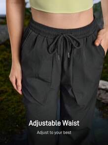 In My Nature Women's Casual Solid Color Drawstring Waist Outdoor Hiking Pants - Black - View 3