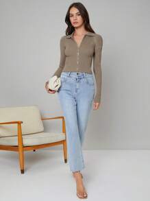 BizChic Chaqueta con cremallera de uso laboral, blusa de manga larga - Gris - Ver 4