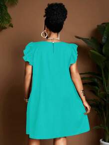 Maweii 大码女式圆领盖袖夏季连衣裙 - 薄荷藍 - 查看 2