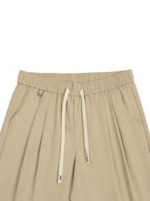 Manfinity Homme Men's Casual Solid Color Drawstring Waist Fold Pleated Pants - Khaki - View 5