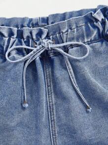 SHEIN Women's Belted Pocket Casual Loose Denim Shorts - Medium Wash - View 5