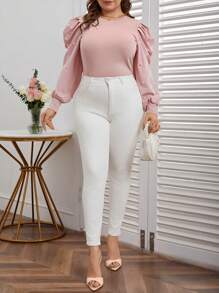 SHEIN Privé Kích thước lớn Của phụ nữ Trân châu Dát Đầy Chân Của Tay áo Áo - Hồng - Xem 6