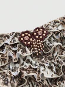 ROMWE Avant Plus Size Women's Y2K Retro Sexy Leopard Foil Print Decor Layered Ruffle Trim Halter Romper - Multicolor - View 3