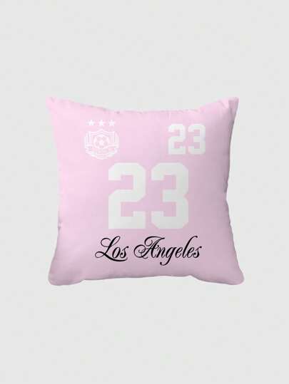 ROMWE Grunge Punk 1 Piece Double-Sided Printed Jersey Number Pink Decorative Pillow Case, Suitable For Living Room, Bedroom, Dining Room