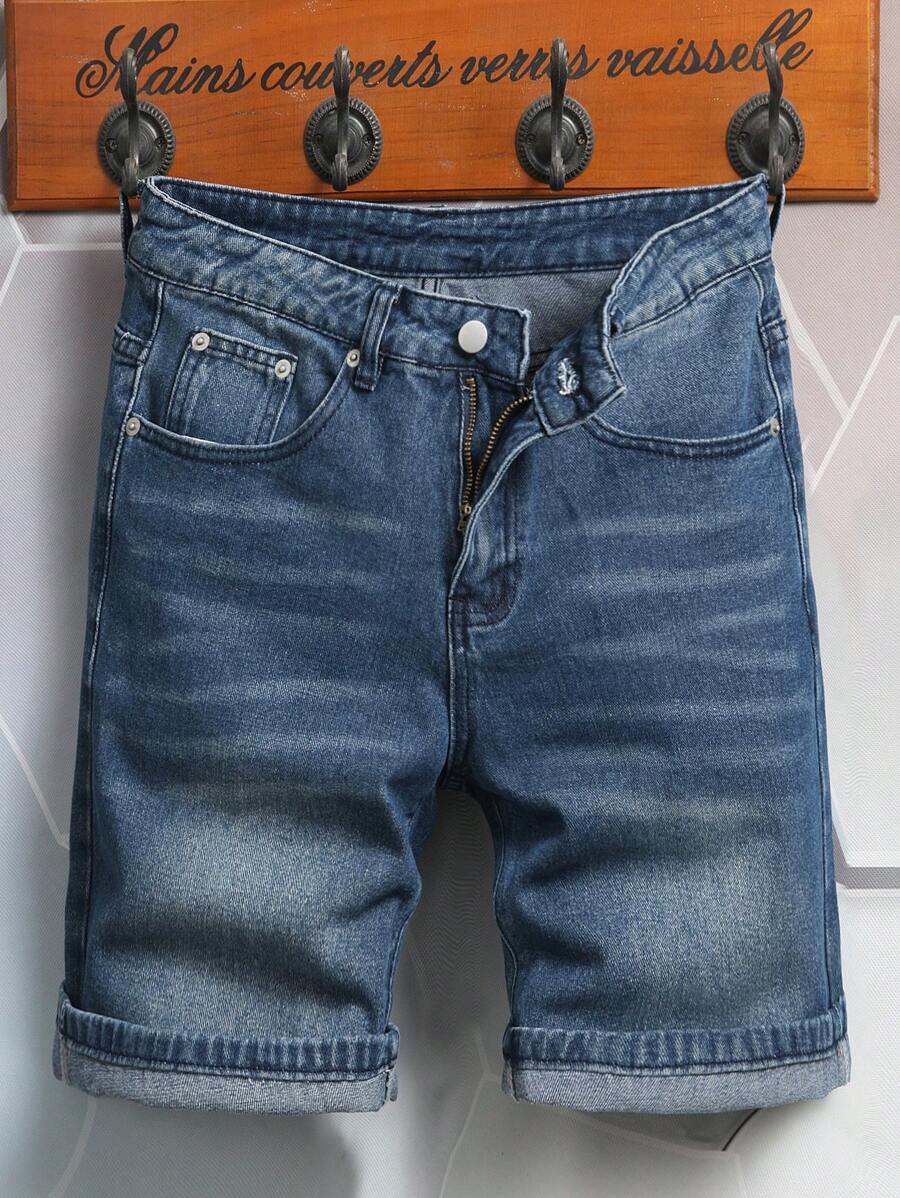 Manfinity Homme Plus Size Men's Fashion Casual Pockets Denim Shorts - Blue - View 1