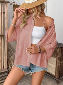 EMERY ROSE Áo cánh dơi rộng rãi màu trơn đơn giản mùa hè cho nữ - Hồng - Xem 4