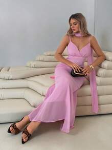 Roylia Women's Elegant Sleeveless V-Neck Draped Dress, Suitable For Party - Pink - View 6