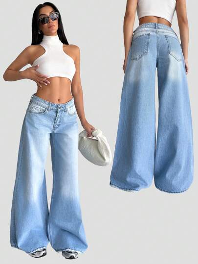 EURMUSE WOMEN LOW WAIST LOOSE WIDELEG CASUAL JEAN Women Summer Clothing Women S Bottoms Women Summer Sets Wide Leg Jeans Woman