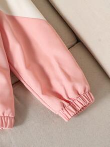 Tween 女童长袖拉链连帽羊毛拼布夹克