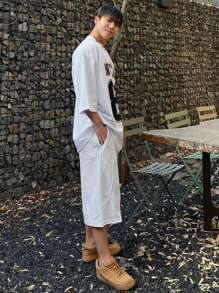 DAZY Summer Letter & Number Pattern Rust Graphic Tee Shirt, Men Grey Business Attire - Light Grey - View 6