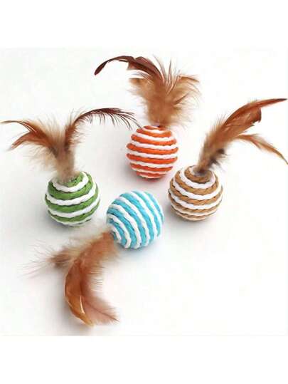 SHEIN Juguetes para gatos, set de 4 piezas con diseño de bolas de colores aleatorios, juguete de gato para interacción