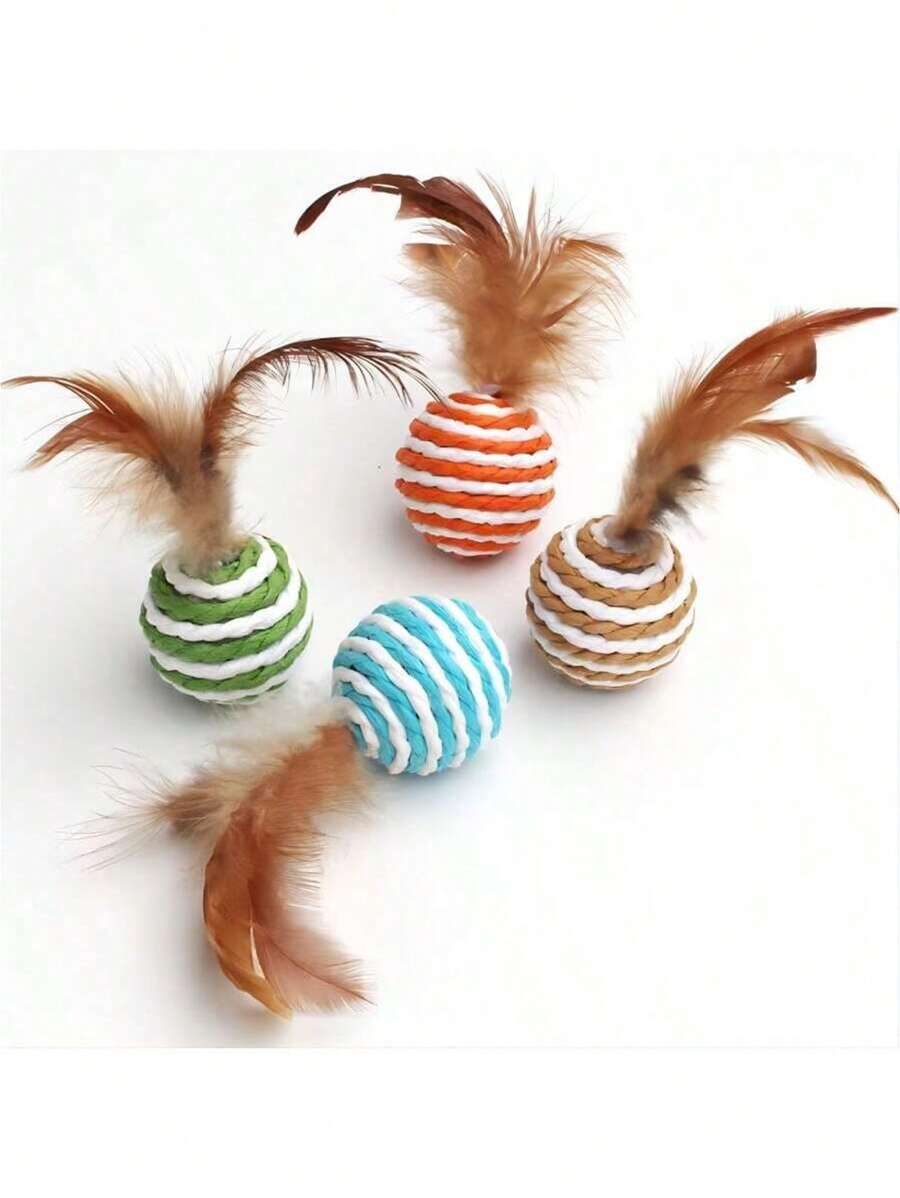 4PCS Cat Toys Random Color Ball Design Cat Teaser Toy For Cat For Interaction